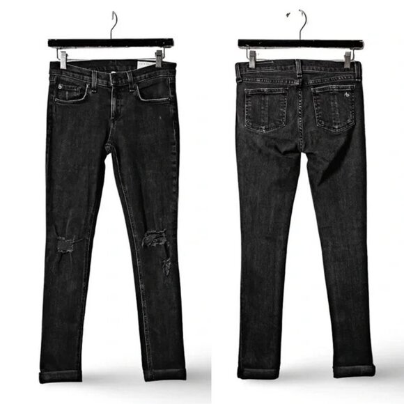 Rag & Bone Black Skinny Rock Holes Distressed Jeans - Picture 1 of 6
